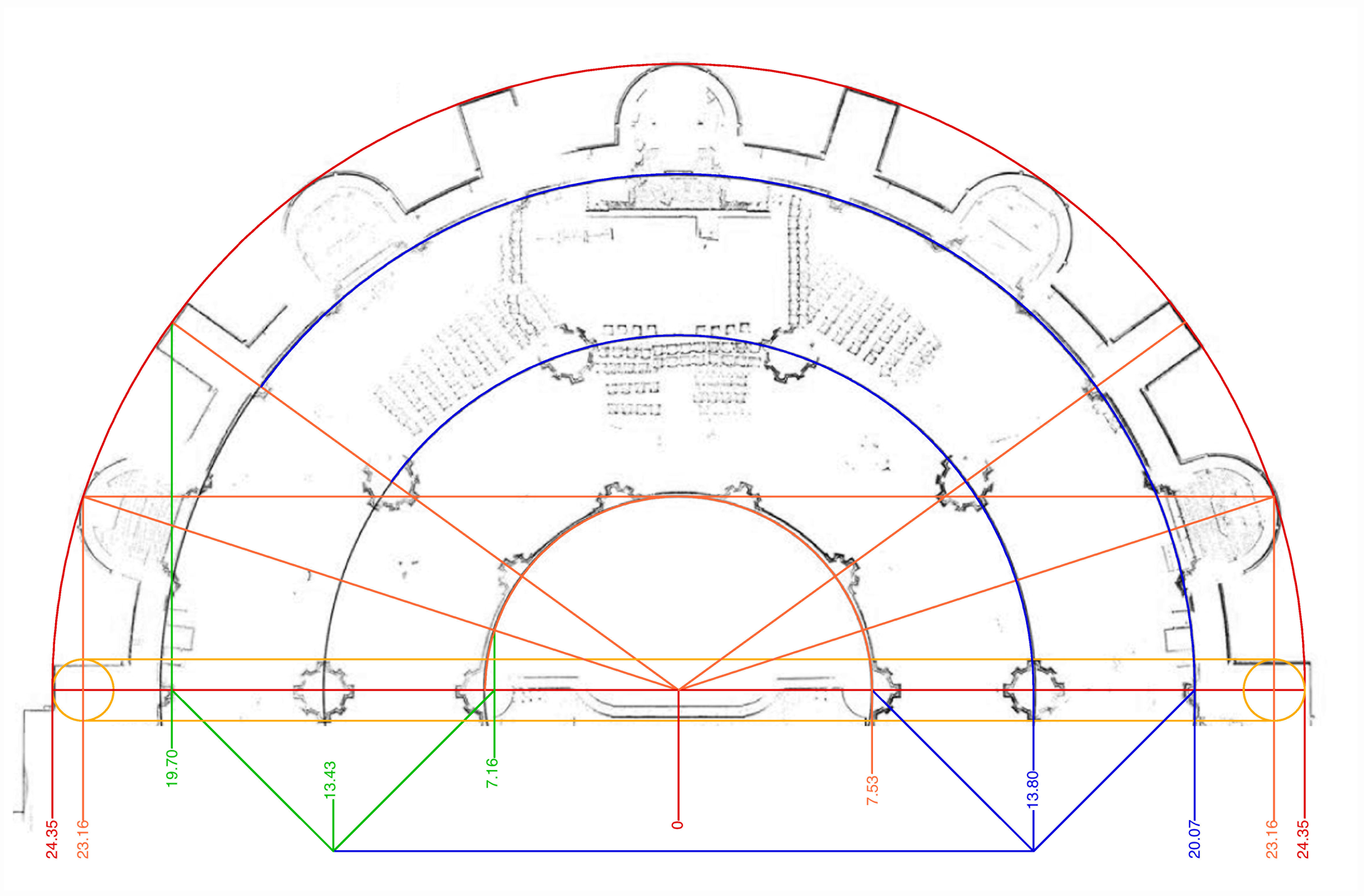 Bourges Cathedral, plan of east end, based on laser scan, showing establishment of outer wall surface.