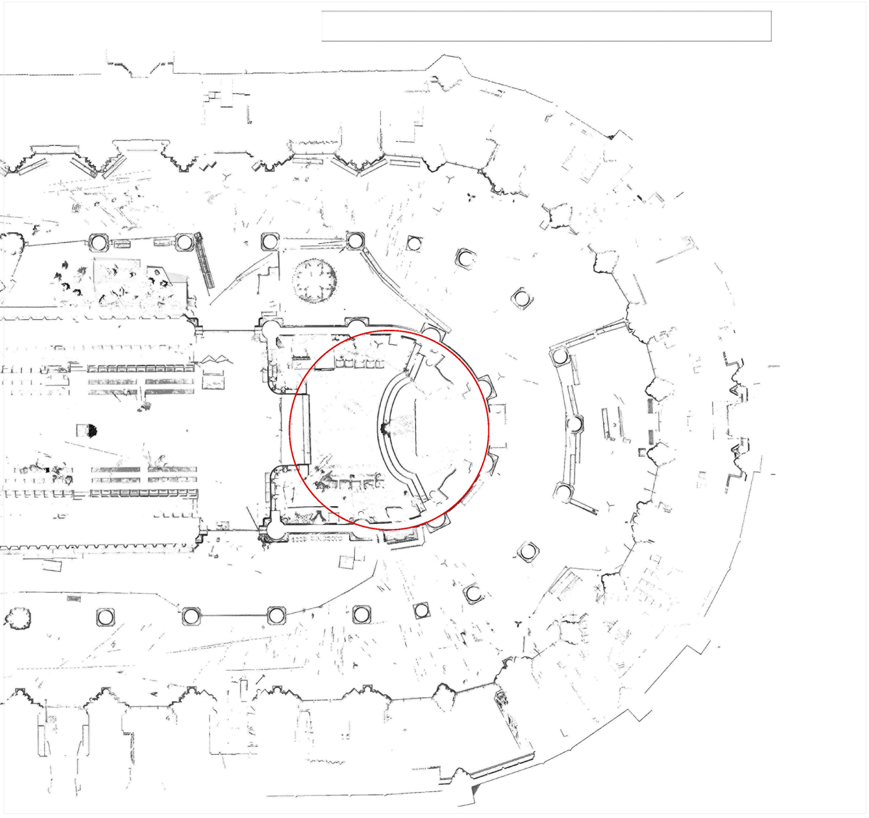 Partial plan of Notre-Dame in Paris, according to laser scan data by Andrew Tallon, showing circular construction of hemicycle.
