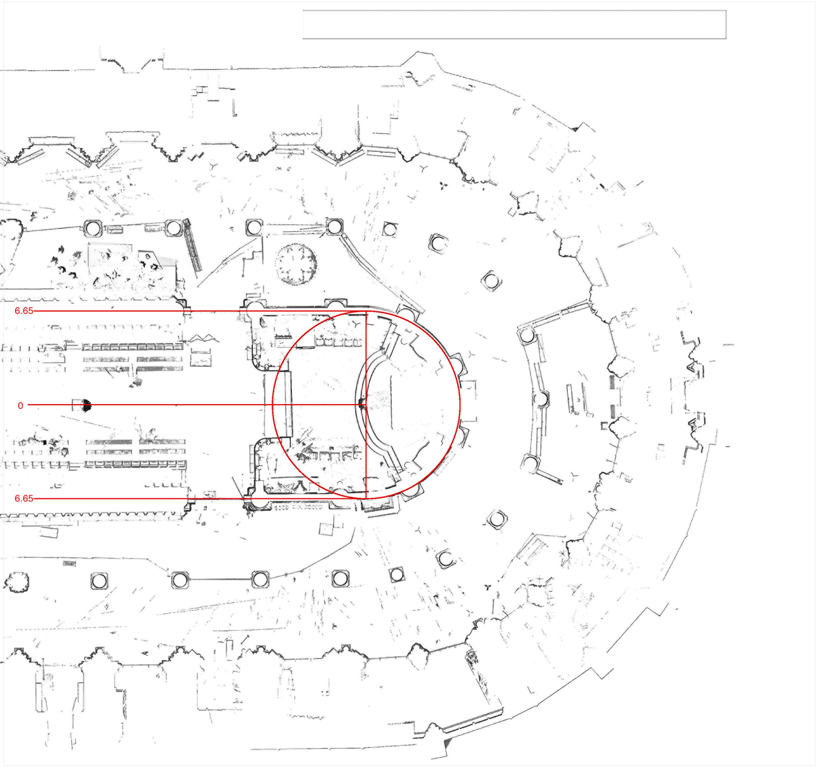 Partial plan of Notre-Dame in Paris, according to laser scan data by Andrew Tallon, showing construction of main arcade axes based on hemicycle circle.