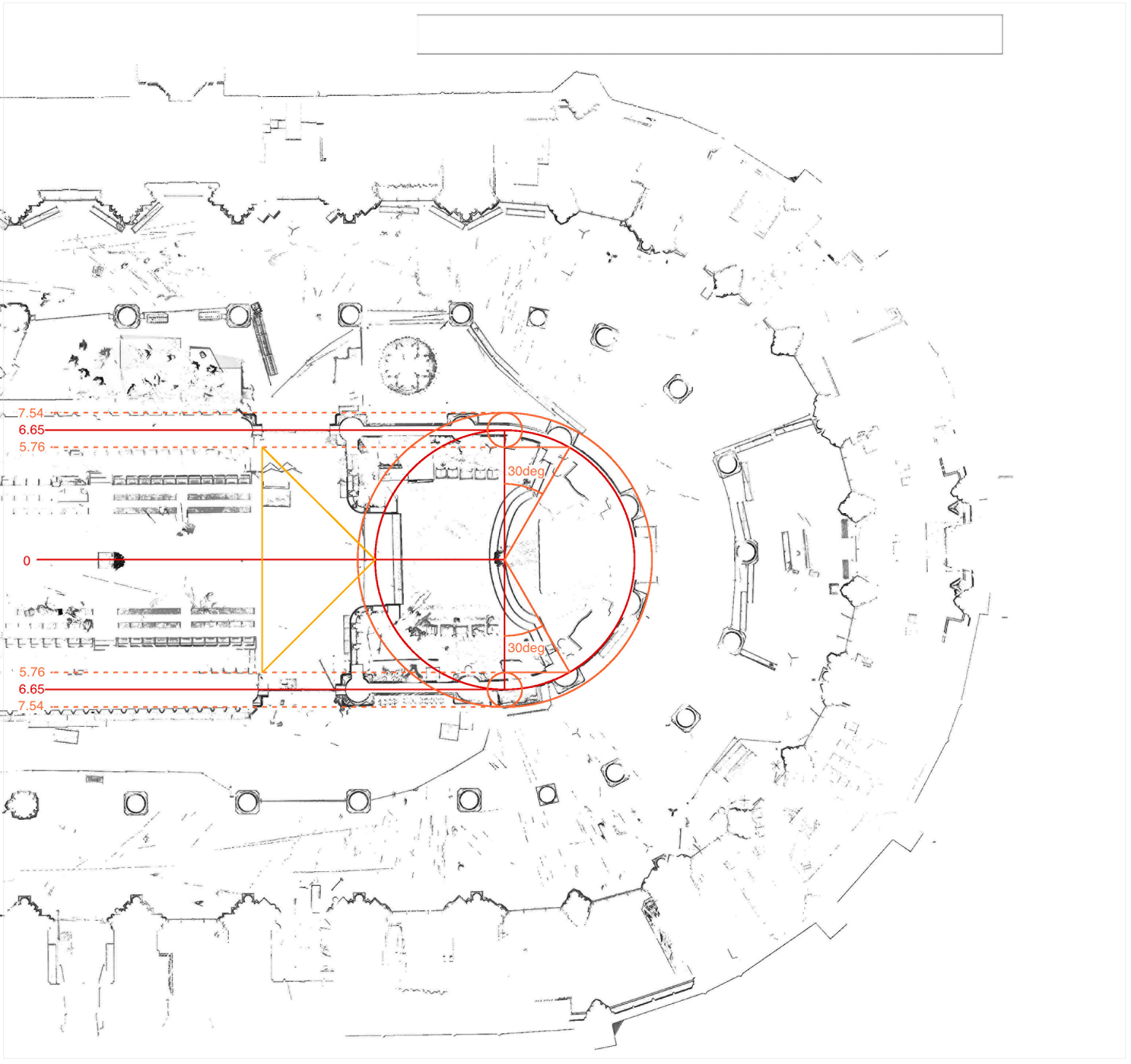 Partial plan of Notre-Dame in Paris, according to laser scan data by Andrew Tallon, showing establishment of inner aisle radius.